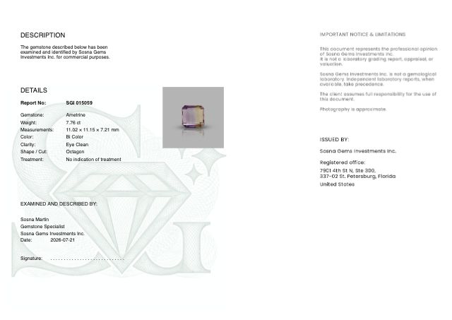 Sosna Gems Colored Stone Report