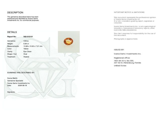 Sosna Gems Colored Stone Report