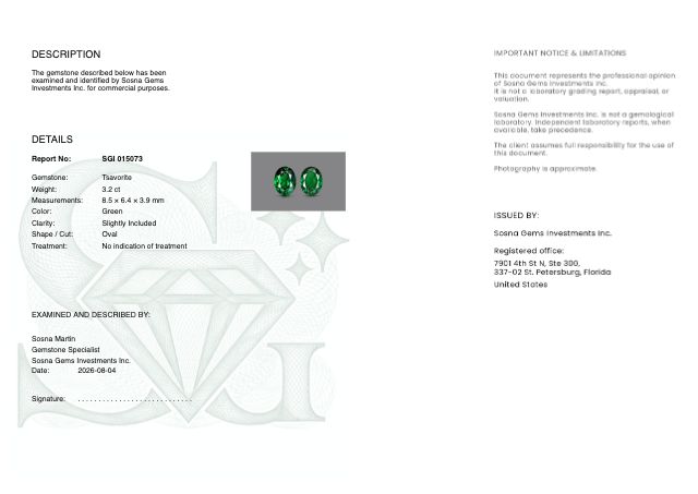 Sosna Gems Colored Stone Report