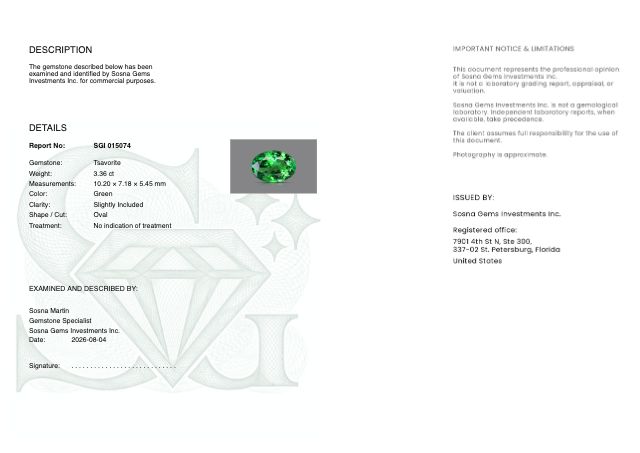 Sosna Gems Colored Stone Report
