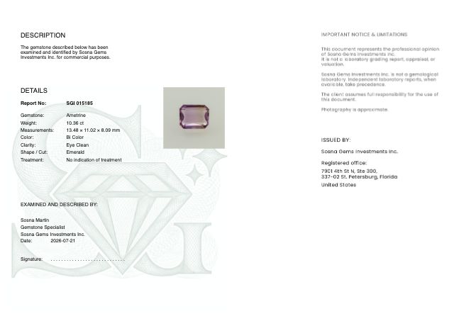 Sosna Gems Colored Stone Report
