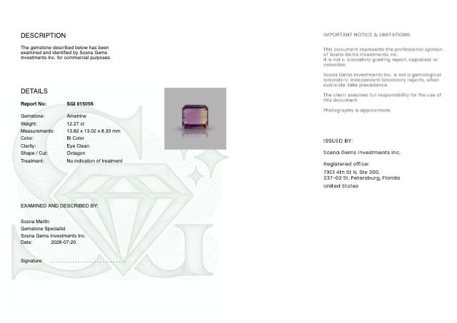 Sosna Gems Colored Stone Report