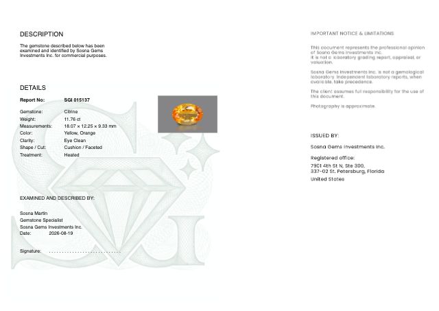 Sosna Gems Colored Stone Report