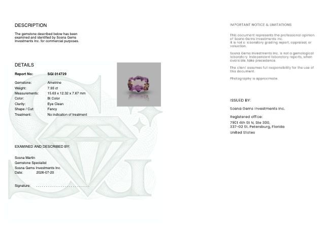 Sosna Gems Colored Stone Report
