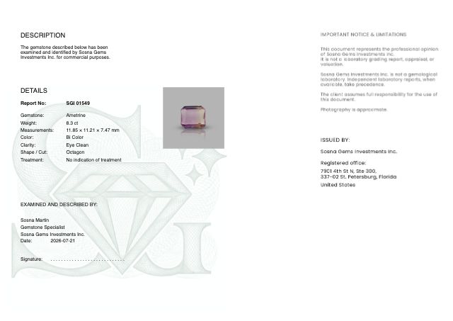 Sosna Gems Colored Stone Report