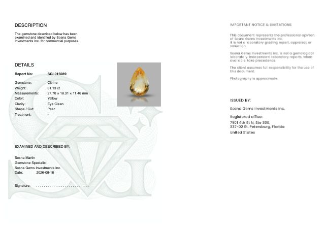 Sosna Gems Colored Stone Report