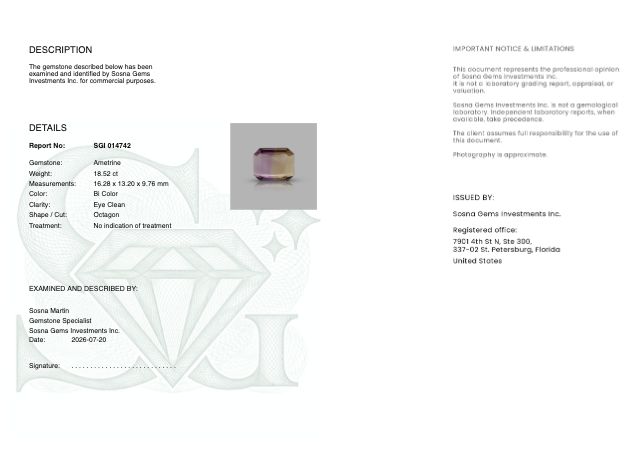 Sosna Gems Colored Stone Report