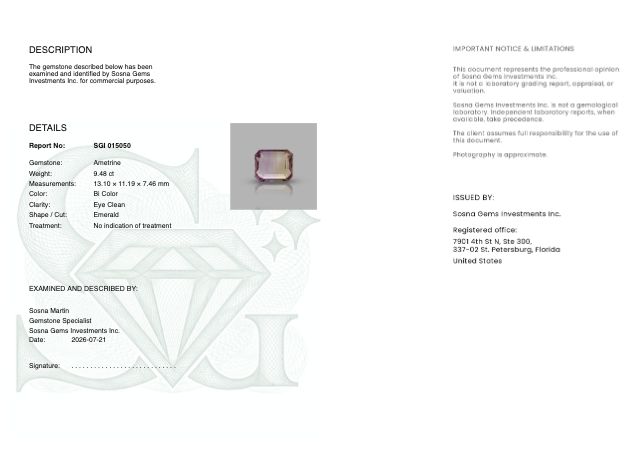 Sosna Gems Colored Stone Report