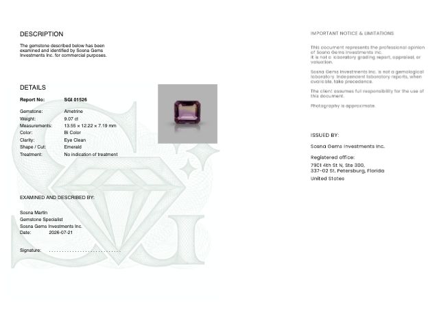 Sosna Gems Colored Stone Report